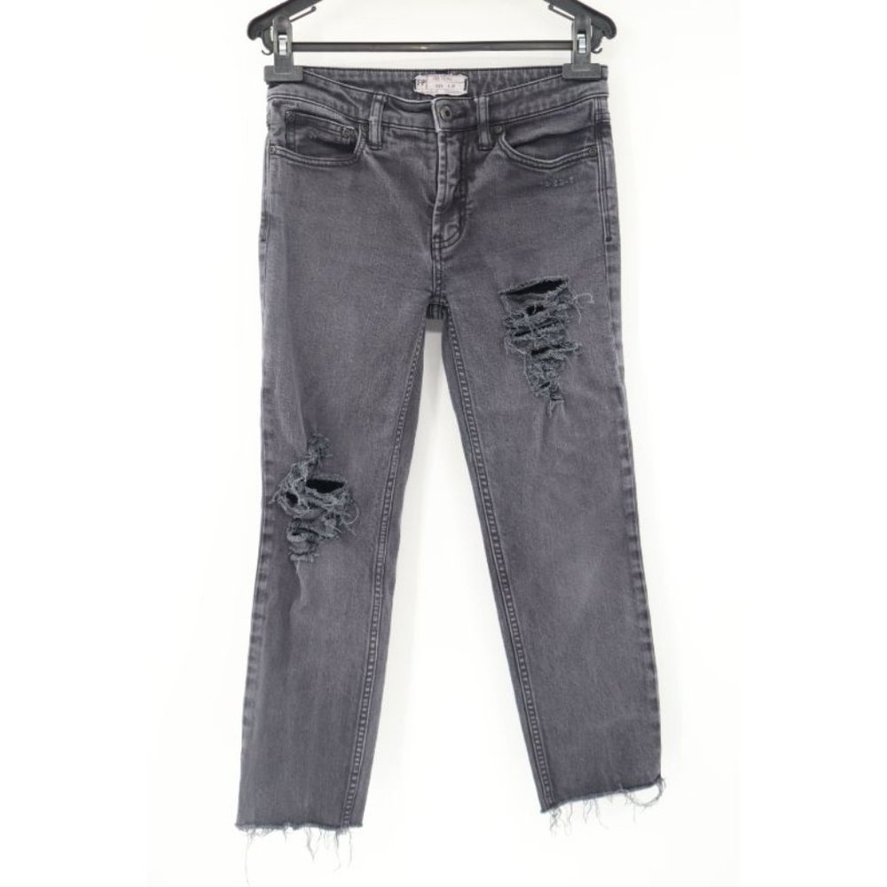 Free people women's size 25 W28 destroyed raw hem straight mid rise jeans gray